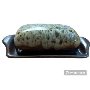 Rawhide Brown Drip Glaze Lava Glaze Covered Butter Dish Harker